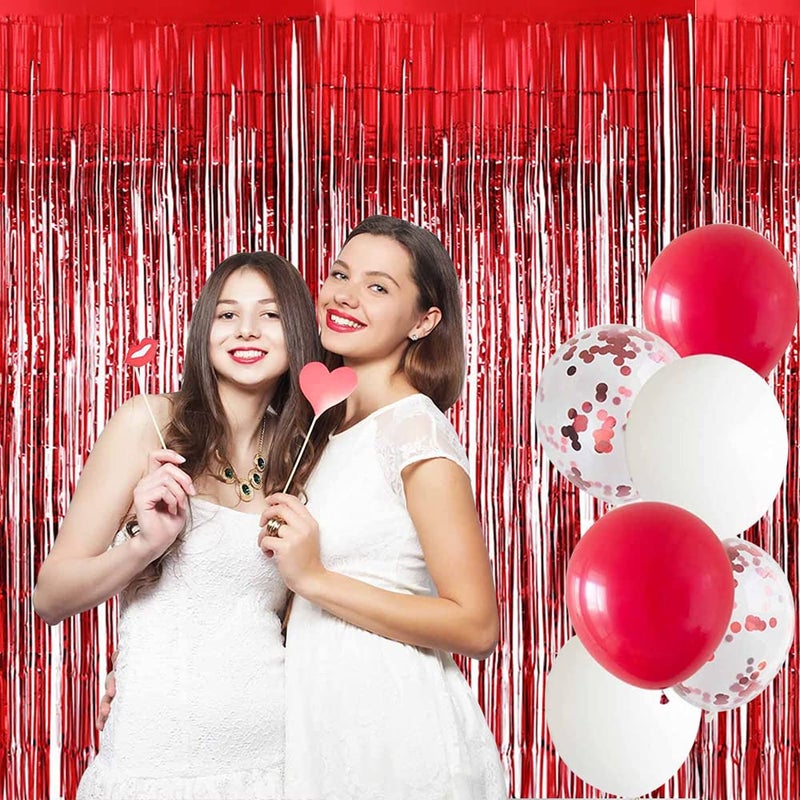 BEISHIDA 2 Pcs Red Door Streamers Tinsel Curtain Party Streamers Backdrop Fringe Foil Wall Background for Birthday Valentine's Day Christmas Wedding Party Decoration(3.28 ft x 6.56 ft) - Image 5